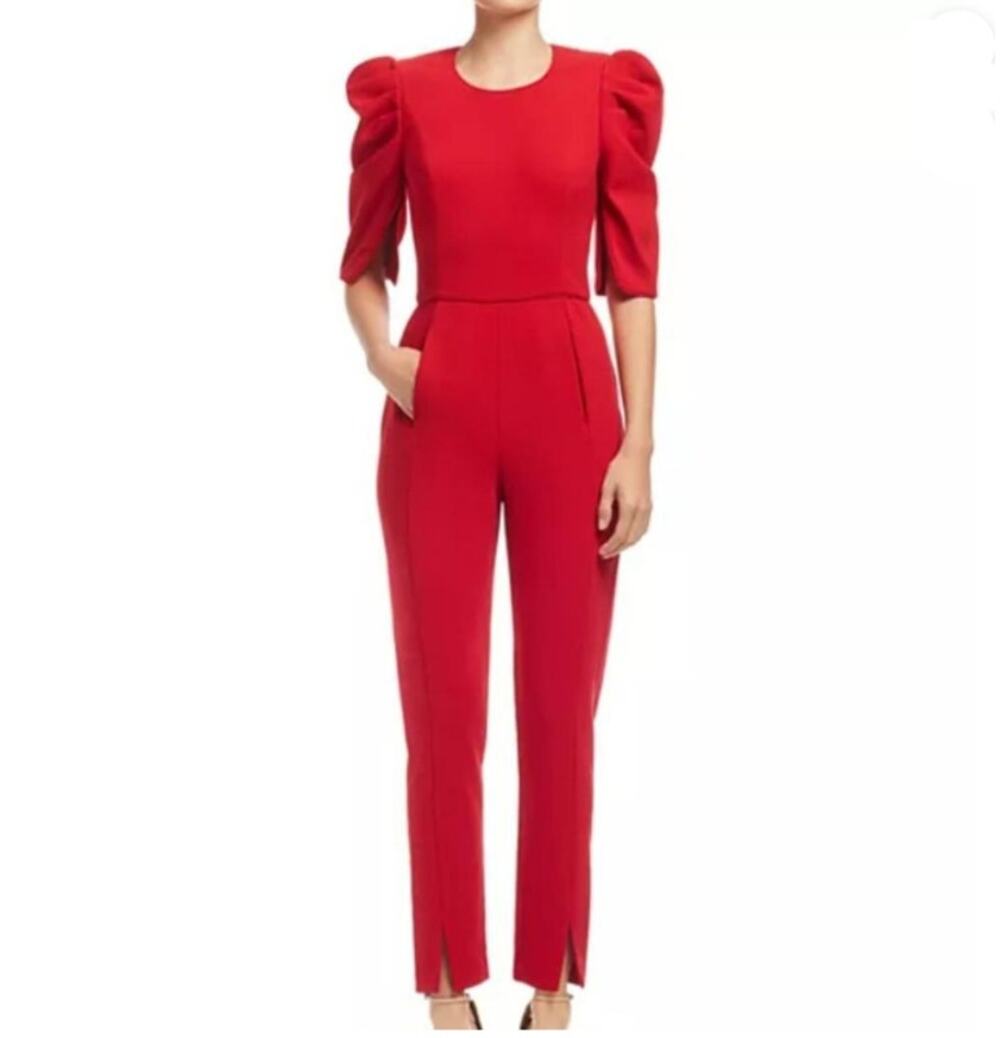 Black Halo Russo Red Jumpsuit Puff Elbow Sleeve Pockets Sz 2 NWT